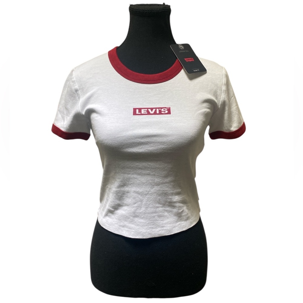 Levi's Women's White Tee with Red Trim S NWT